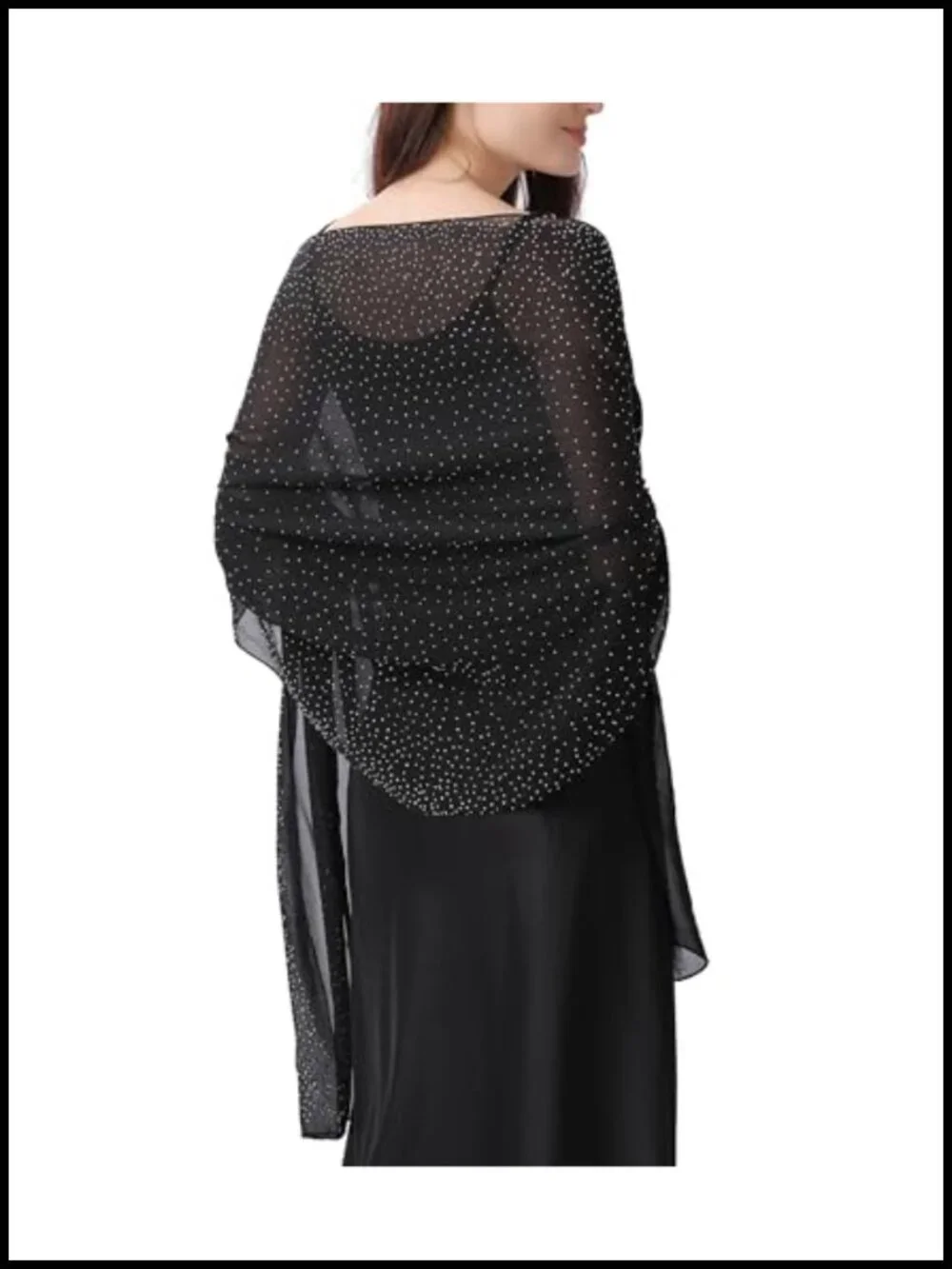 Rhinestone Sheer Chiffon Shawl Wrap for Evening Dresses, Formal Party Scarf